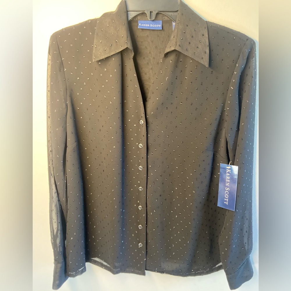 Karen Scott Black Blouse with Subtle Dot Texture